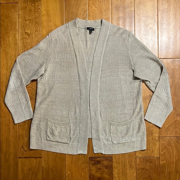 Talbots Sweaters - Talbots Linen Tan Cardigan Sweater 3/4 Sleeve Relaxed Fit Size Large Petite